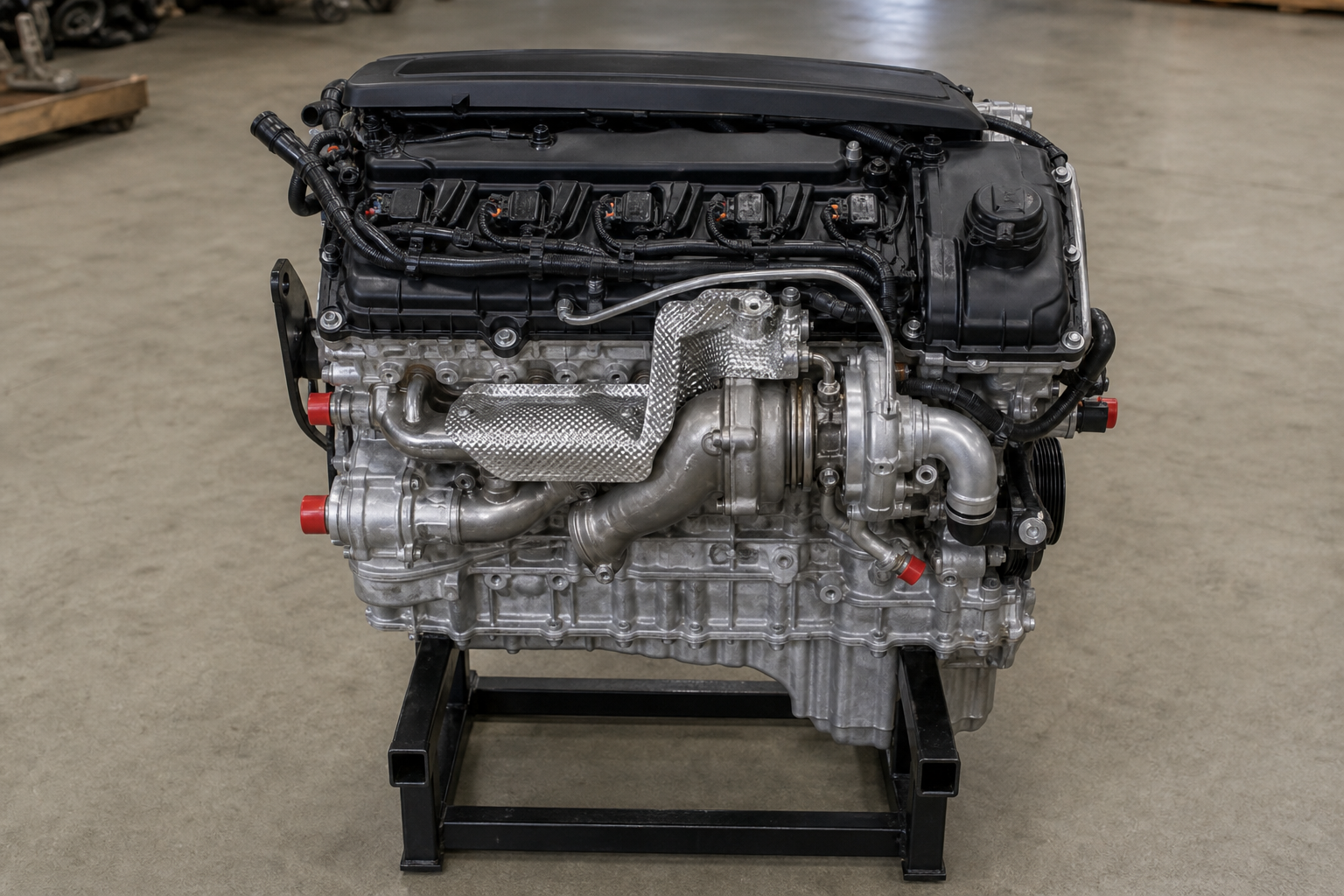 Engine on a stand in the workshop